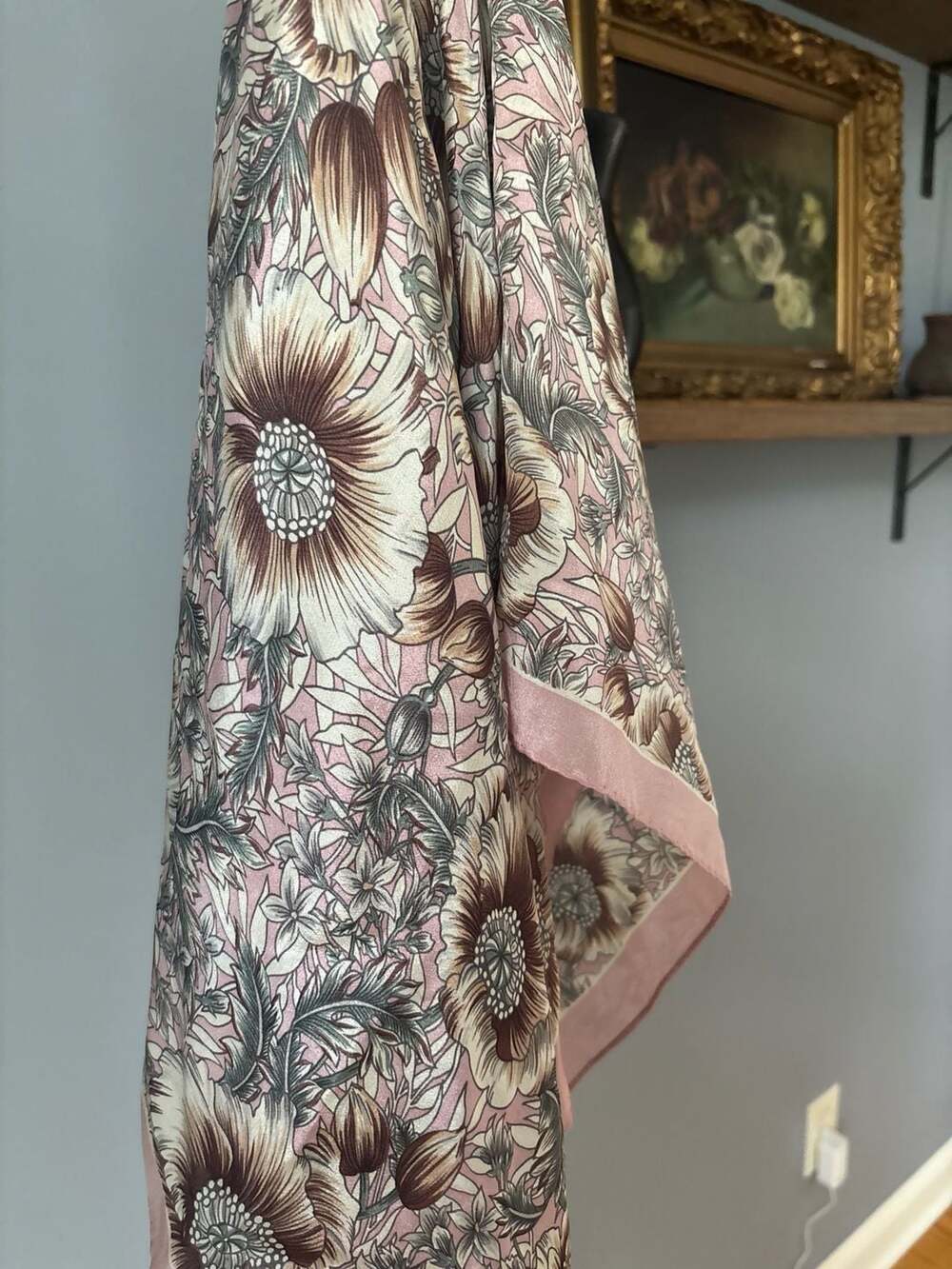 Echo Vintage Floral Poppy Print Square Scarf 31x31 Pink Brown